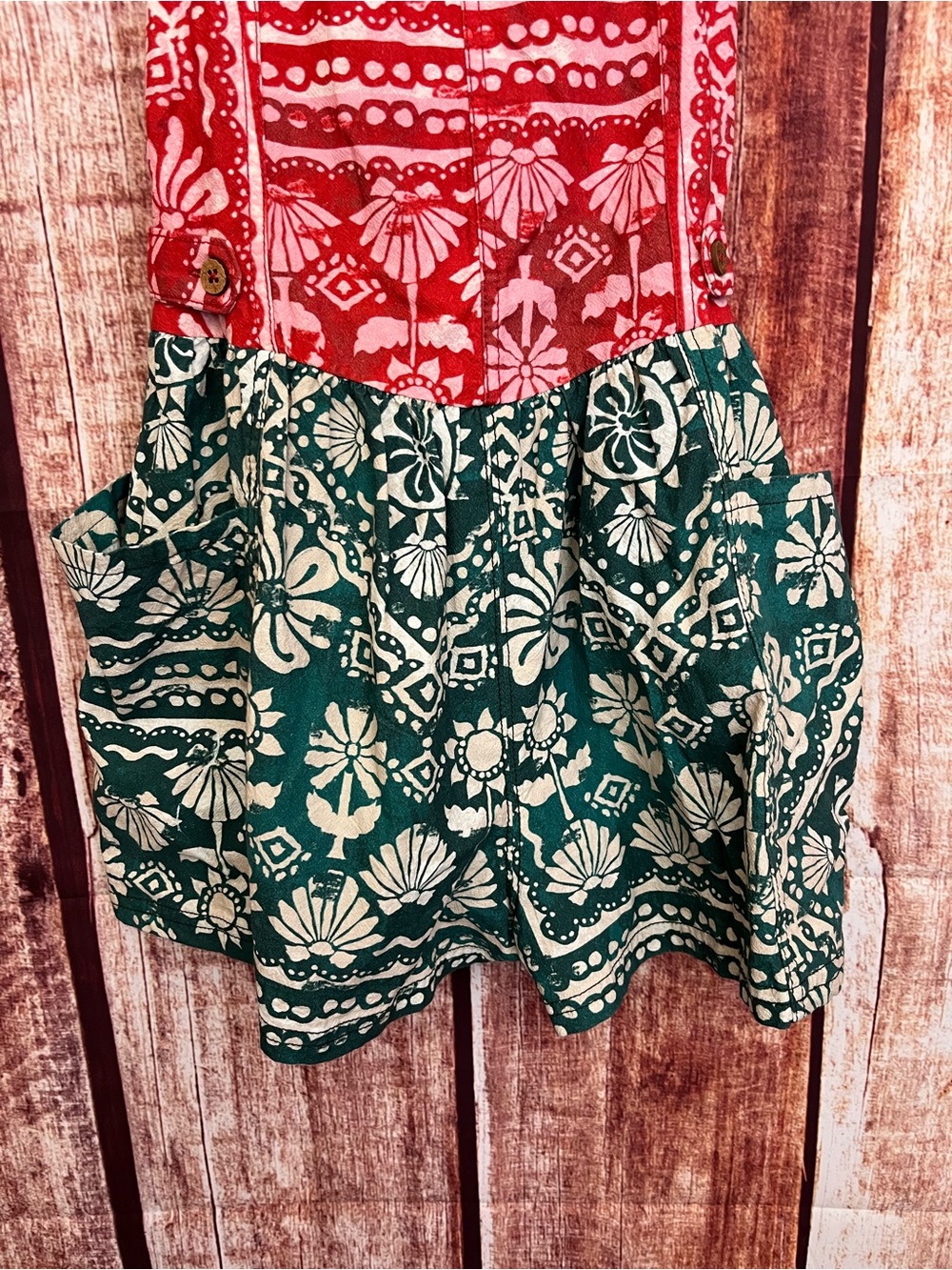 Free People | Tropical Floral Shortalls in Red and Green - Picture 5 of 12